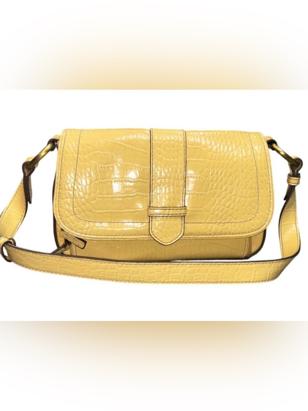 Vintage Crazy Horse Liz Claiborne Yellow Croc Shoulder Bag